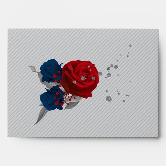 red & navy blue flowers gray wedding envelope (Front)
