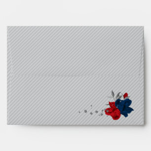 red & navy blue flowers gray wedding envelope