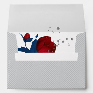 red & navy blue flowers gray wedding envelope