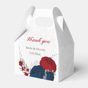 red & navy blue flowers silver botanical wedding favor boxes