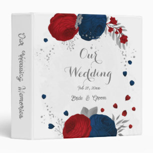 red navy blue flowers silver leaves wedding album 3 ring binder