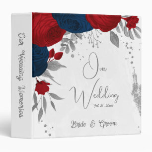 red navy blue flowers silver leaves wedding album 3 ring binder