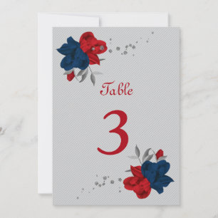 red & navy blue flowers table number