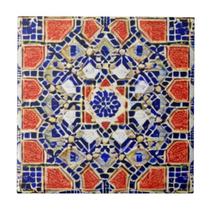 Red navy blue geometric art moroccan mosaic design ceramic tile