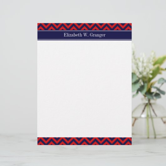 Red, Navy Blue LG Chevron Navy Blue Name Monogram (Standing Front)