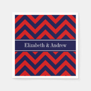 Red, Navy Blue LG Chevron Navy Blue Name Monogram Paper Napkins