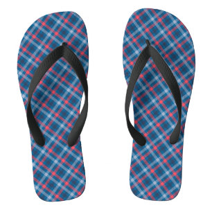 Red Navy Blue Light Blue Plaid Tartan Plaid Flip Flops