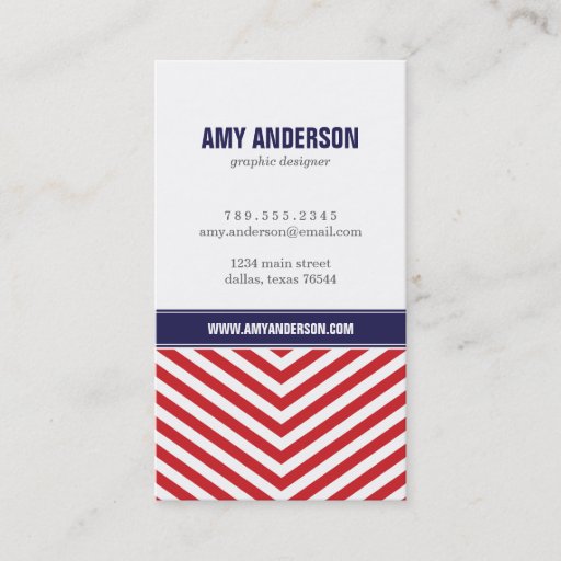 Customizable Red &amp; Navy Blue Modern Chevron Stripes Business Card Template