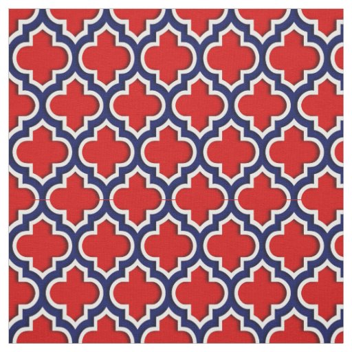 Red, Navy Blue Moroccan Quatrefoil #5DS Fabric