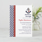 Red Navy Blue Nautical Bridal Shower Invitations (Standing Front)