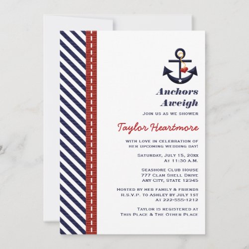 Red Navy Blue Nautical Bridal Shower Invitations