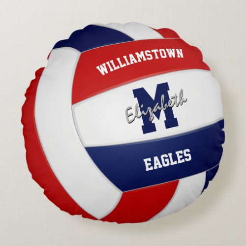 red white blue team colors girls volleyball round pillow