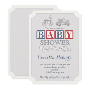 Red Navy Blue Vintage Toys Nursery Boy Baby Shower Invitation