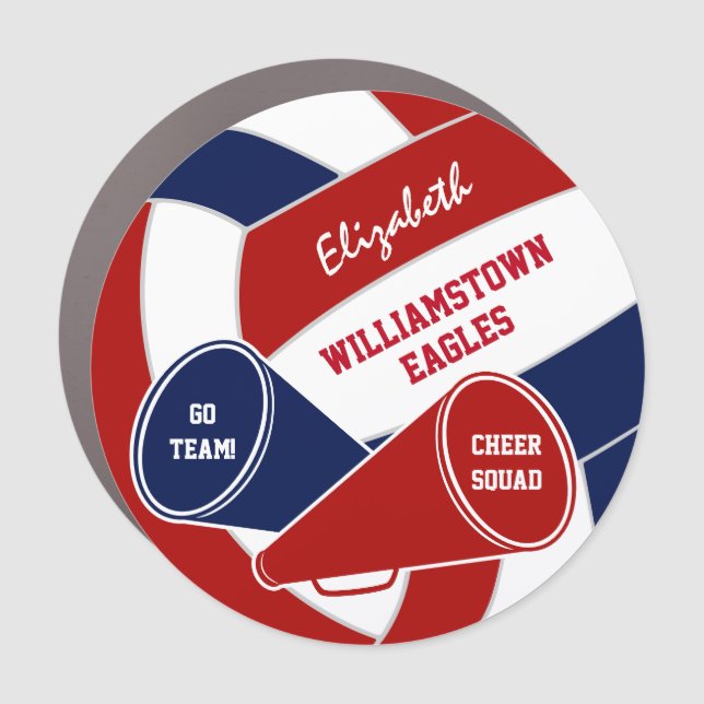 red navy blue volleyball cheer squad locker or car magnet (Front)