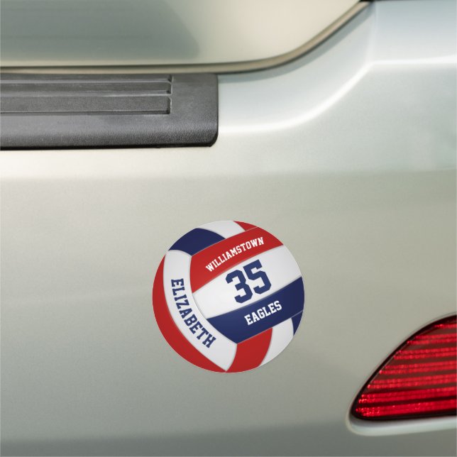 red navy blue volleyball team spirit school locker car magnet (In Situ)