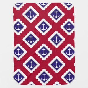 Red, Navy Blue, White Anchors Nautical Pattern Swaddle Blanket