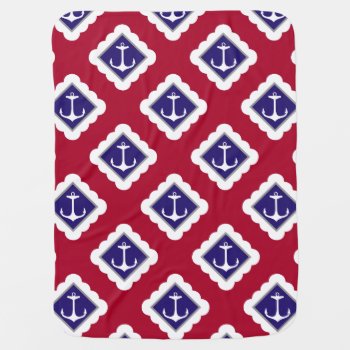 Red  Navy Blue  White Anchors Nautical Pattern Swaddle Blanket by VintageDesignsShop at Zazzle