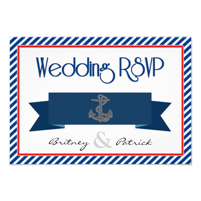 Red Navy Blue & White Nautical Wedding RSVP Cards Personalized Announcement