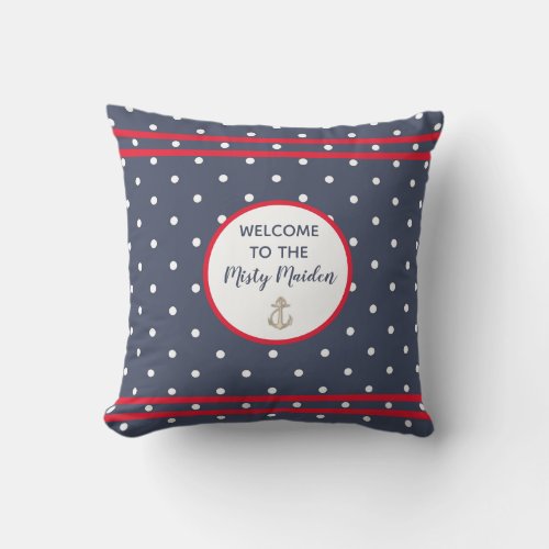 Red Navy Blue White Polka Dots Outdoor Boat   Outdoor Pillow