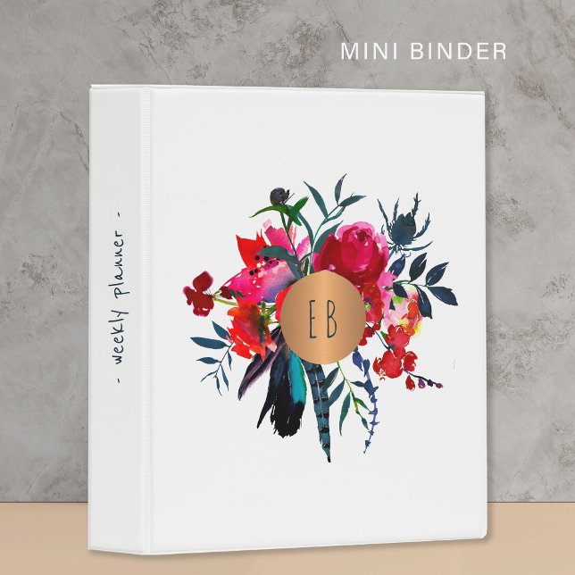 Red navy bouquet copper geometric trendy planner mini binder (Creator Uploaded)