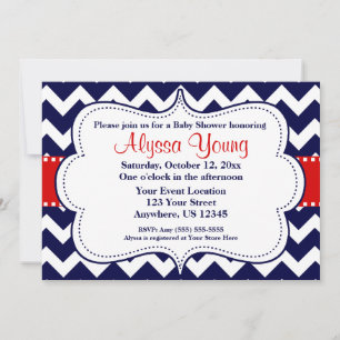 Red Navy Chevron Invitation