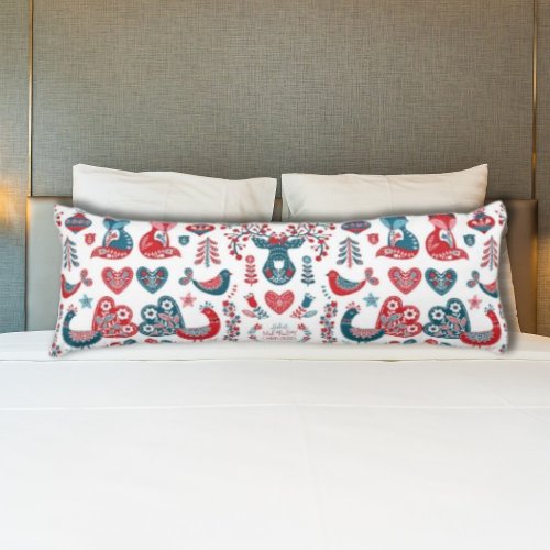 Red Navy Christmas Scandinavian Folk Art Design Body Pillow