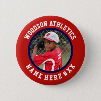 Red & Navy Custom Sports Team Pin / Button by Team_Lawrence at Zazzle
