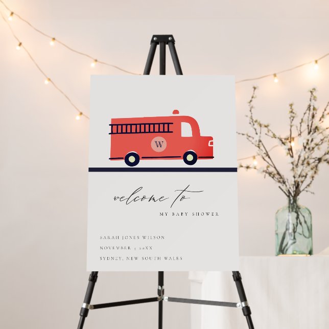 Red Navy Firetruck Engine Baby Shower Welcome Foam Board (In Situ (Stand))