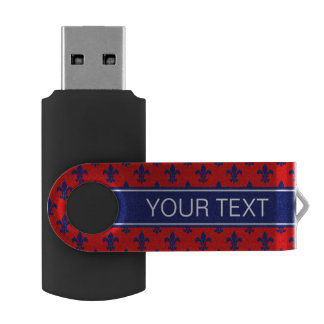 Red Navy Fleur de Lis Navy Name Monogram Flash Drive