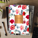 Red navy floral elegant rose gold copper metallic planner<br><div class="desc">Luxurious chic and glamorous professional watercolor planner featuring big beautiful hand painted watercolor pattern with blush pink and magenta, coral and red burgundy peony roses and blooms with deep ocean blue foliage and with a shiny beige tan copper metallic look geometric (square) label. Ideal for wedding planners | makeup artist...</div>