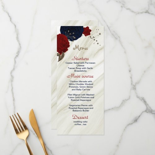 red  navy flowers beautiful wedding menu