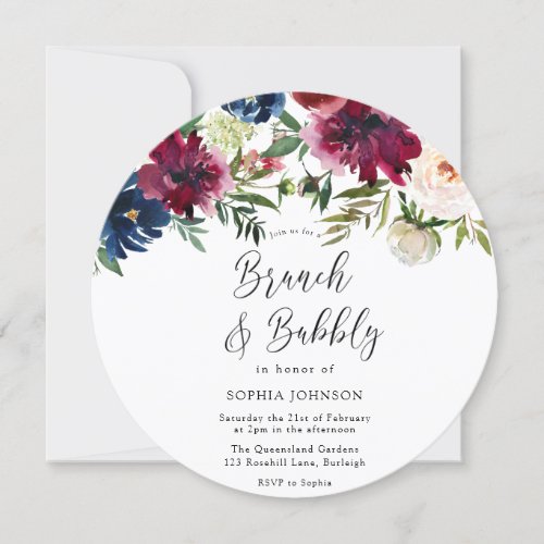 Red  Navy Flowers Brunch  Bubbly Bridal Shower Invitation