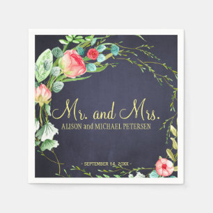 Red navy garden roses mr and mrs wedding napkins