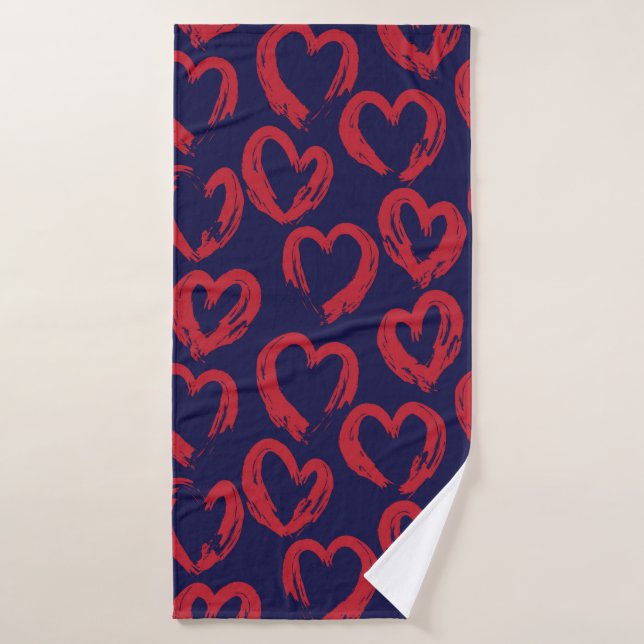 Red Navy Heart shaped Valentine’s Day seamless pat Bath Towel (Bath Towel)
