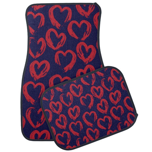 Red Navy Heart shaped Valentine’s Day seamless pat Car Floor Mat (Set)