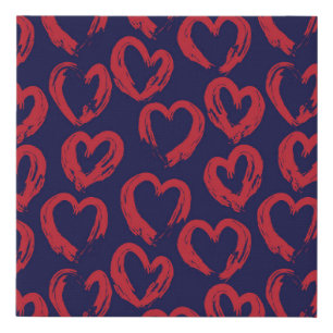 Red Navy Heart shaped Valentine’s Day seamless pat Faux Canvas Print