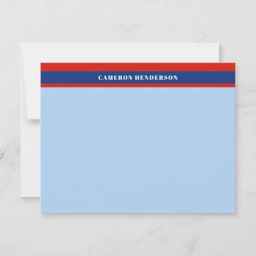 Red Navy Light Blue Stripes Add Your Name Note Card