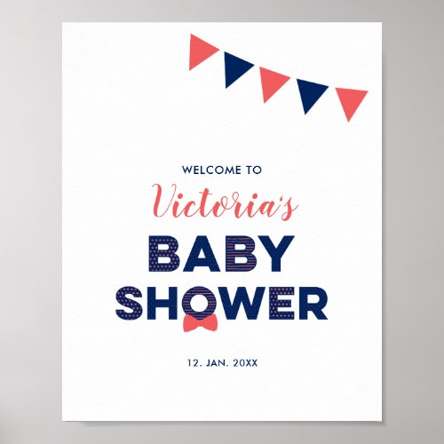 Red  Navy  Modern Boy Baby Shower Welcome Sign