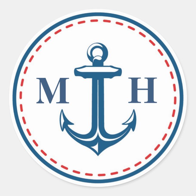Red/Navy Monogram Nautical Theme Envelope Seals (Front)