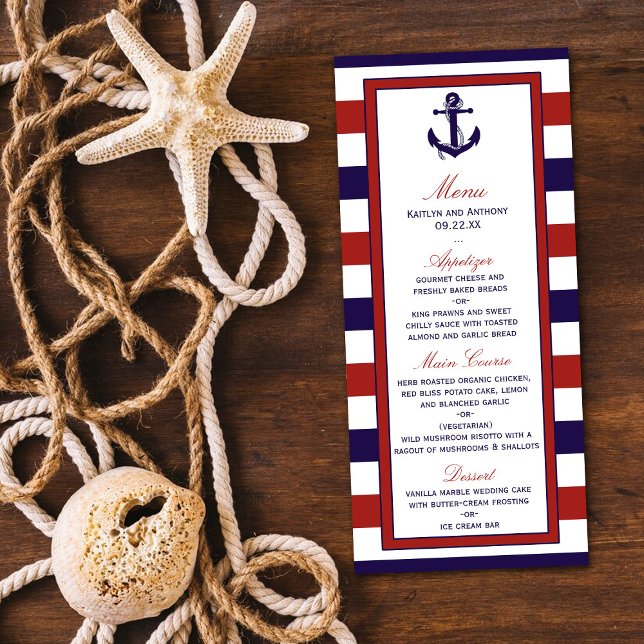 Red & Navy Nautical Anchor Wedding Menu (Creator Uploaded)