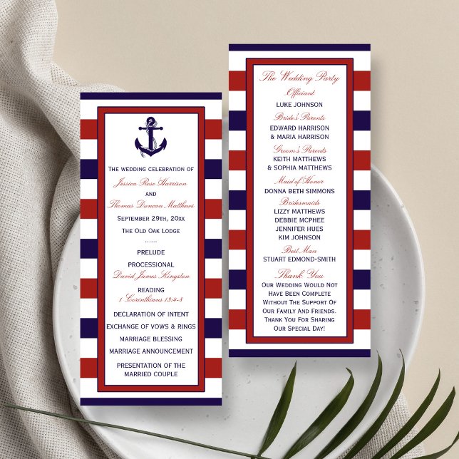 Red & Navy Nautical Anchor Wedding Program (Creator Uploaded)