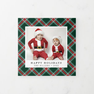 Red Navy Plaid Christmas Trifold Photo Card