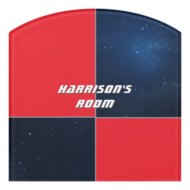 Red & Navy Space Themed Custom Room Door Sign (Contour Front)