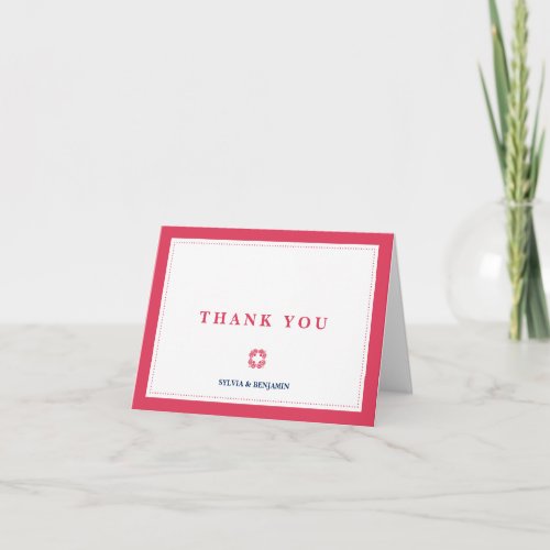 Red navy traditional border simply thank you note