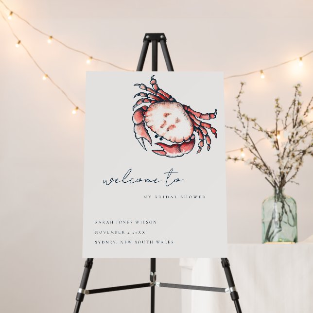 Red Navy Underwater Crab Bridal Shower Welcome Foam Board (In Situ (Stand))