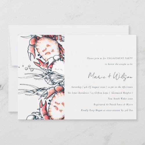 Red Navy Underwater Crab Coral Nautical Engagement Invitation