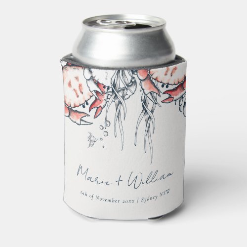 Red Navy Underwater Crab Coral Nautical Wedding Can Cooler