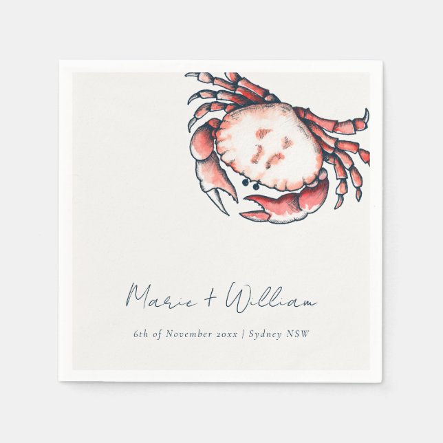 Red Navy Underwater Crab Coral Nautical Wedding  Napkins (Front)