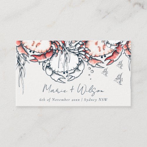 Red Navy Underwater Crab Coral Nautical Wedding Place Card