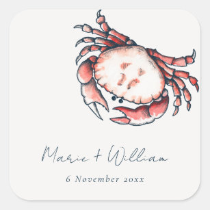 Red Navy Underwater Crab Coral Nautical Wedding Square Sticker